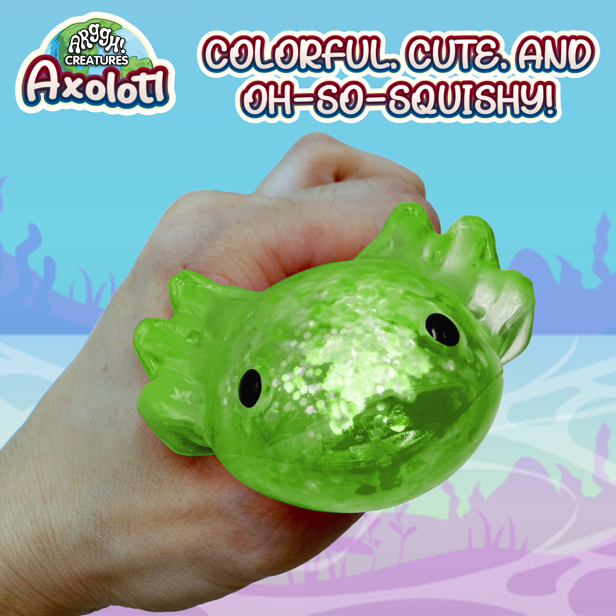 Power Your Fun Axolotl Stress Ball Sensory Toys (Glitter Green)
