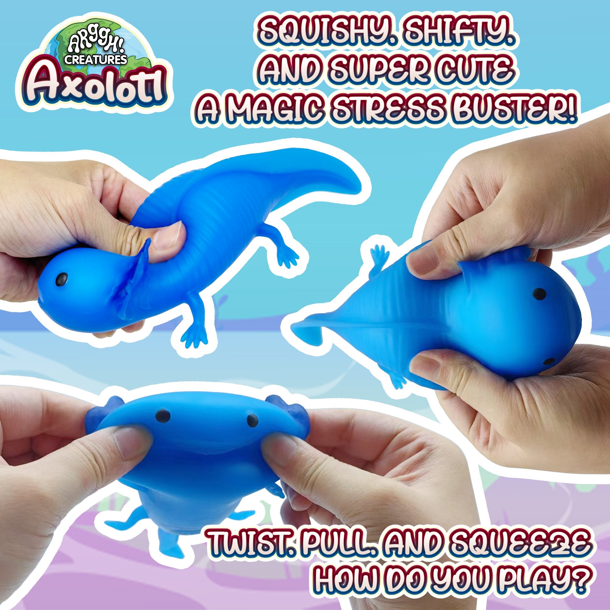 Power Your Fun Squishy Blue Axolotl Stress Ball - Cute and Fun Stress Relief Toy