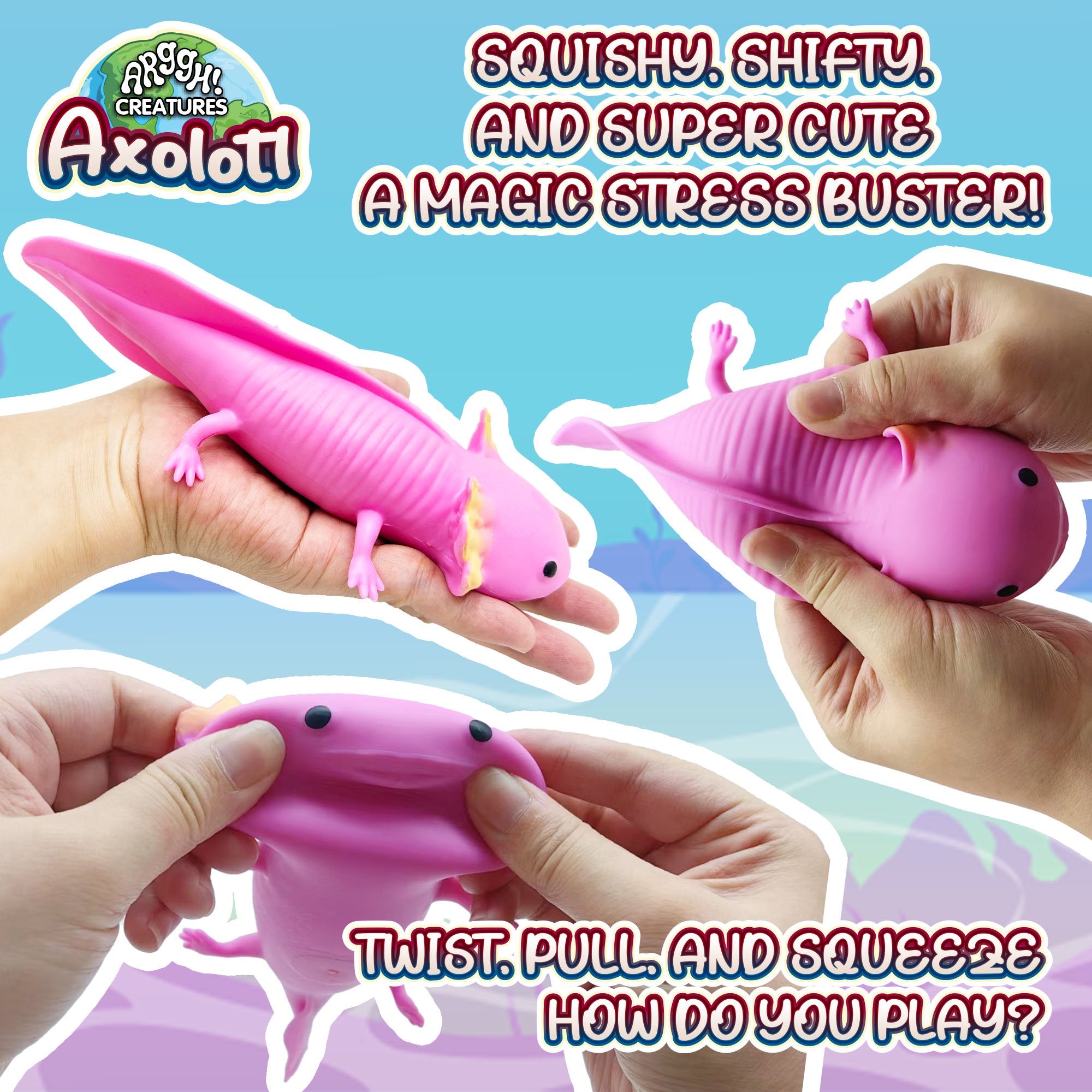 Squishy Axolotl Stress Ball, Fidget Toy, Soft Squeeze Fish for Kids & Adults Toy for Anxiety Relief