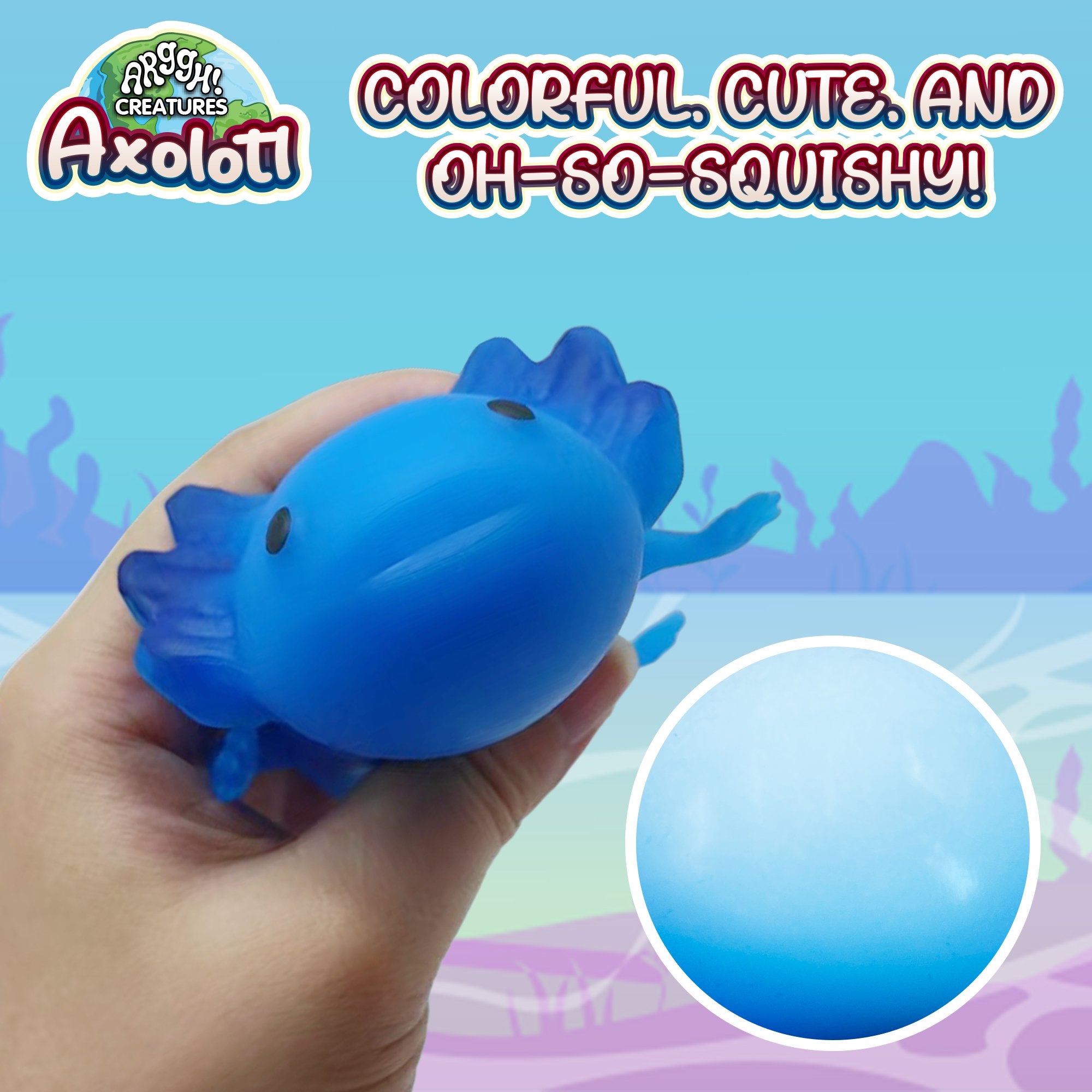 Power Your Fun Squishy Blue Axolotl Stress Ball - Cute and Fun Stress Relief Toy