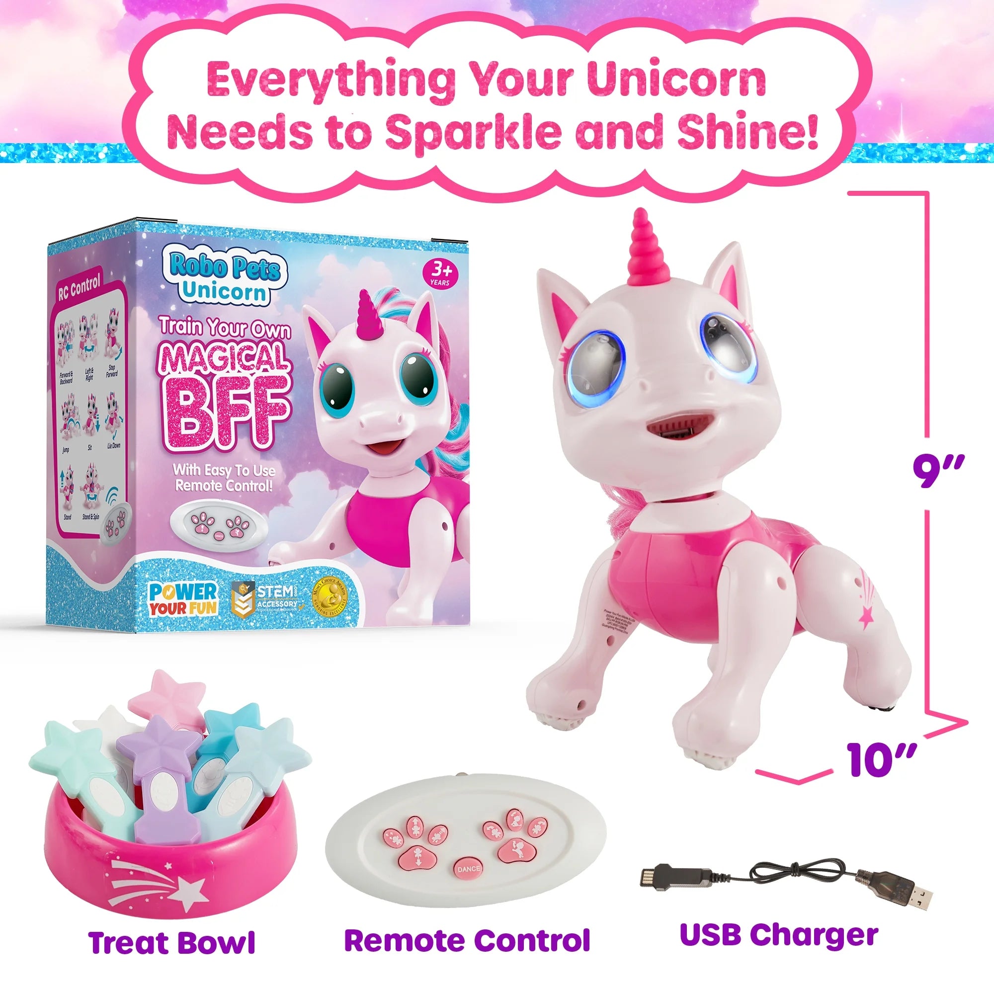 USA Toyz RC Unicorn Robo Pets Interactive STEM Toy for Kids Pink