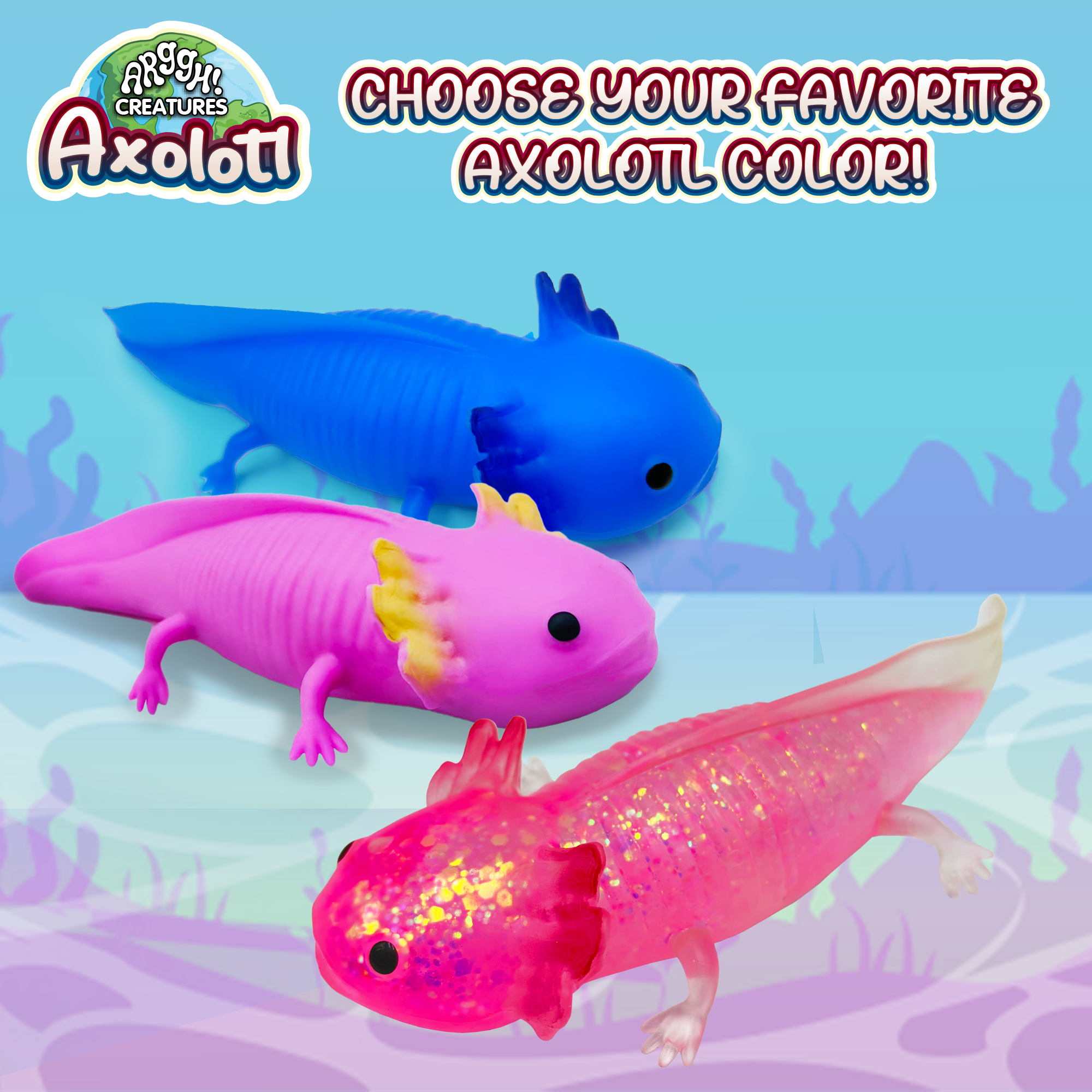 Power Your Fun Axolotl Stress Toy - Glitter Pink