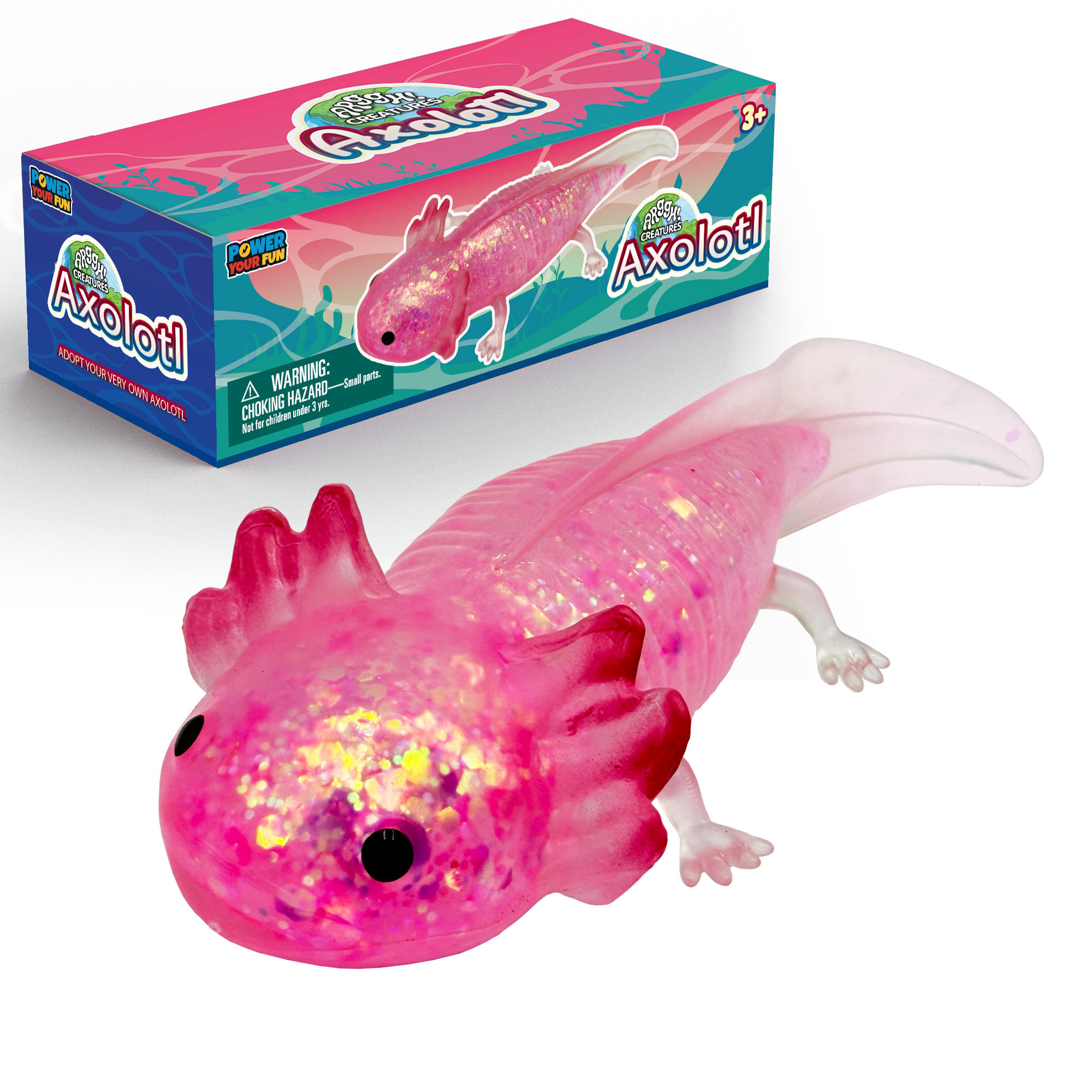 Power Your Fun Axolotl Stress Toy - Glitter Pink