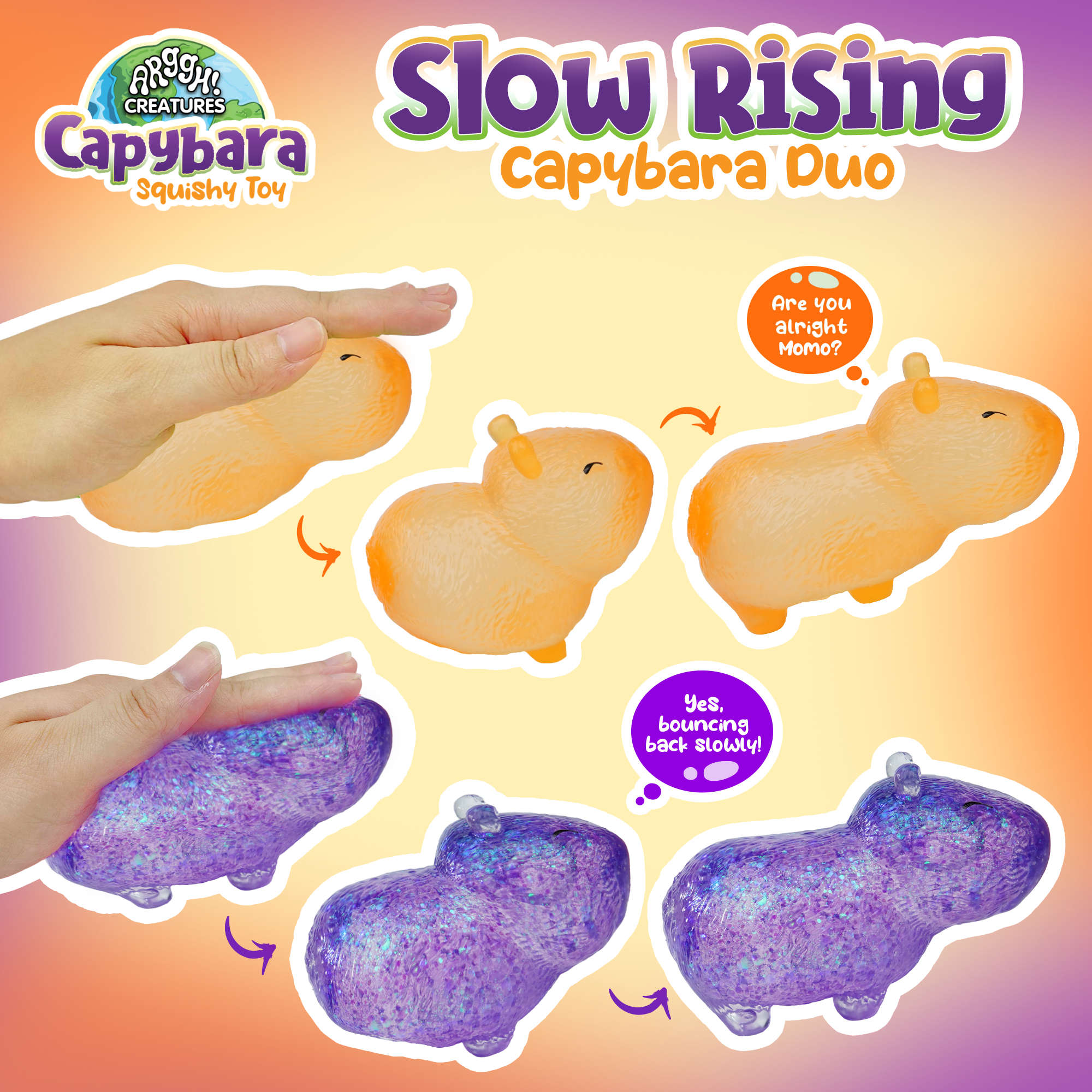 Power Your Fun Capybara Squishy Toy 2-Pack (Purple & Orange)