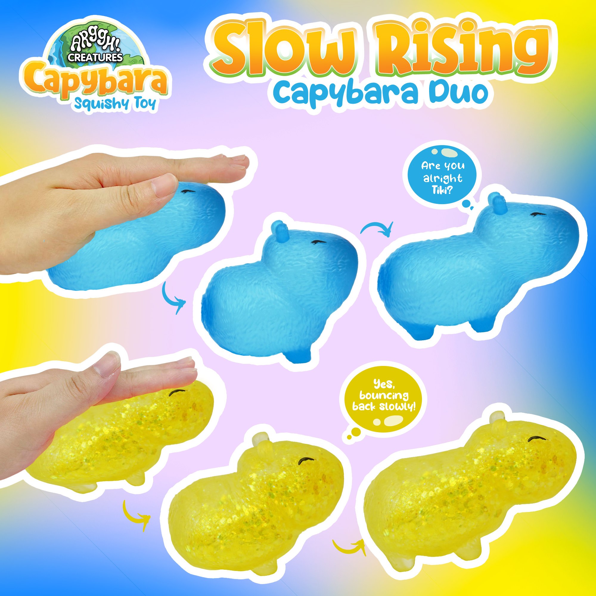 Power Your Fun Capybara Squishy Toy 2-Pack (Yellow / Blue)