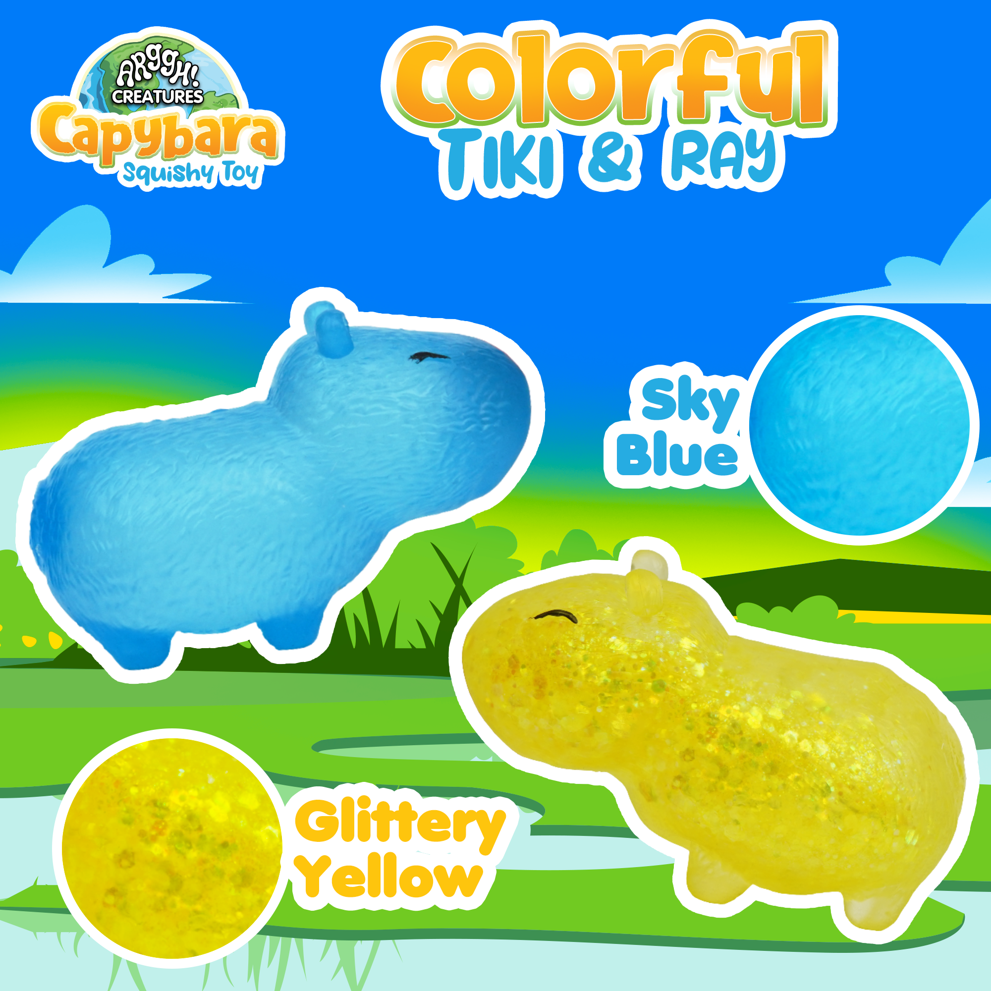 Power Your Fun Capybara Squishy Toy 2-Pack (Yellow / Blue)