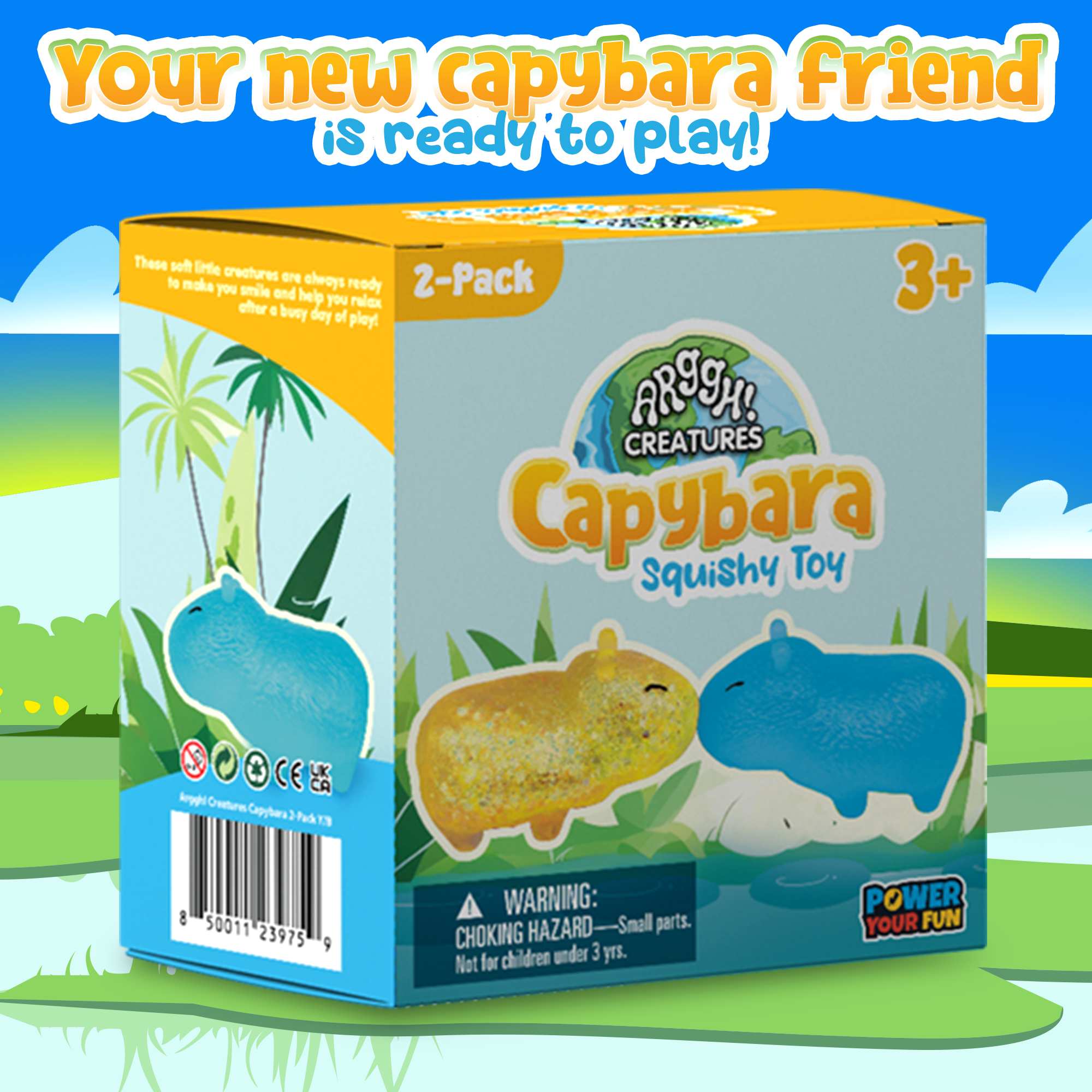 Power Your Fun Capybara Squishy Toy 2-Pack (Yellow / Blue)