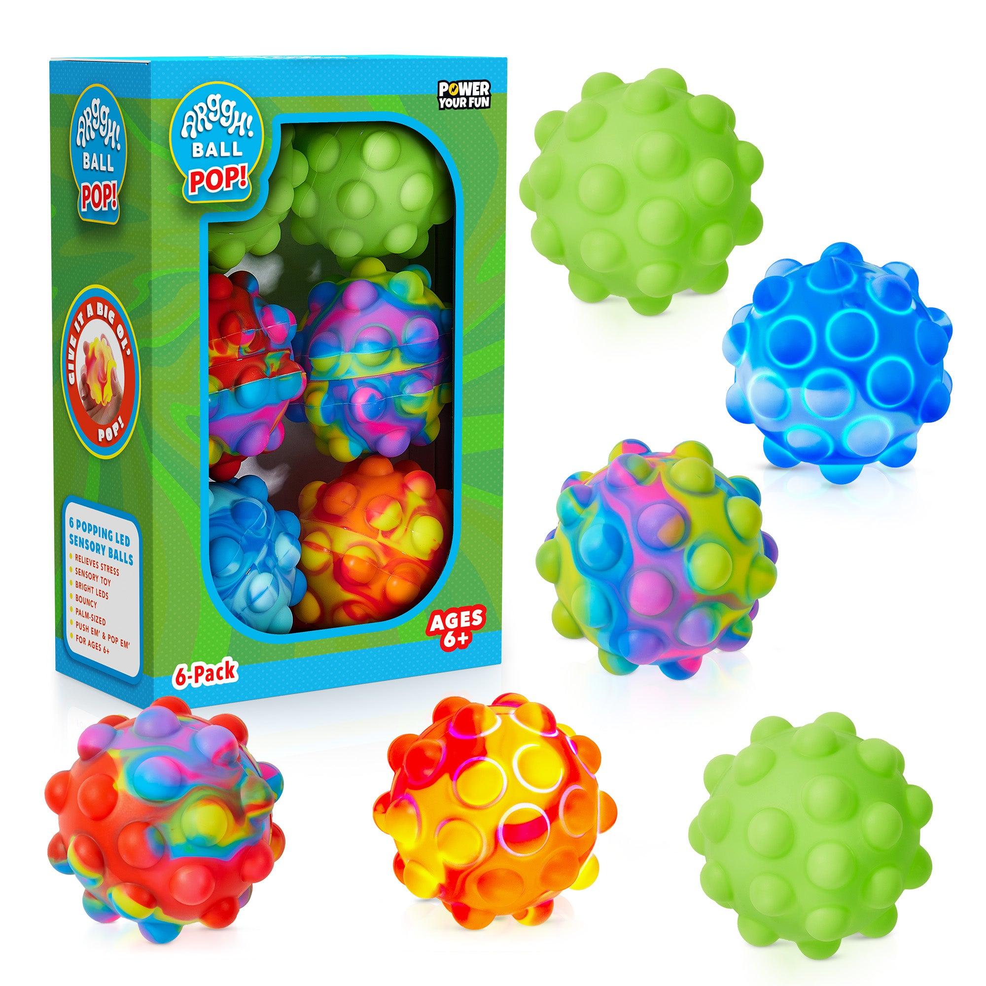 Power Your Fun 6 Pack Multi-color Fidget Ball Popper (2 LED, 2 Glow in the Dark, 2 Regular) - poweryourfun