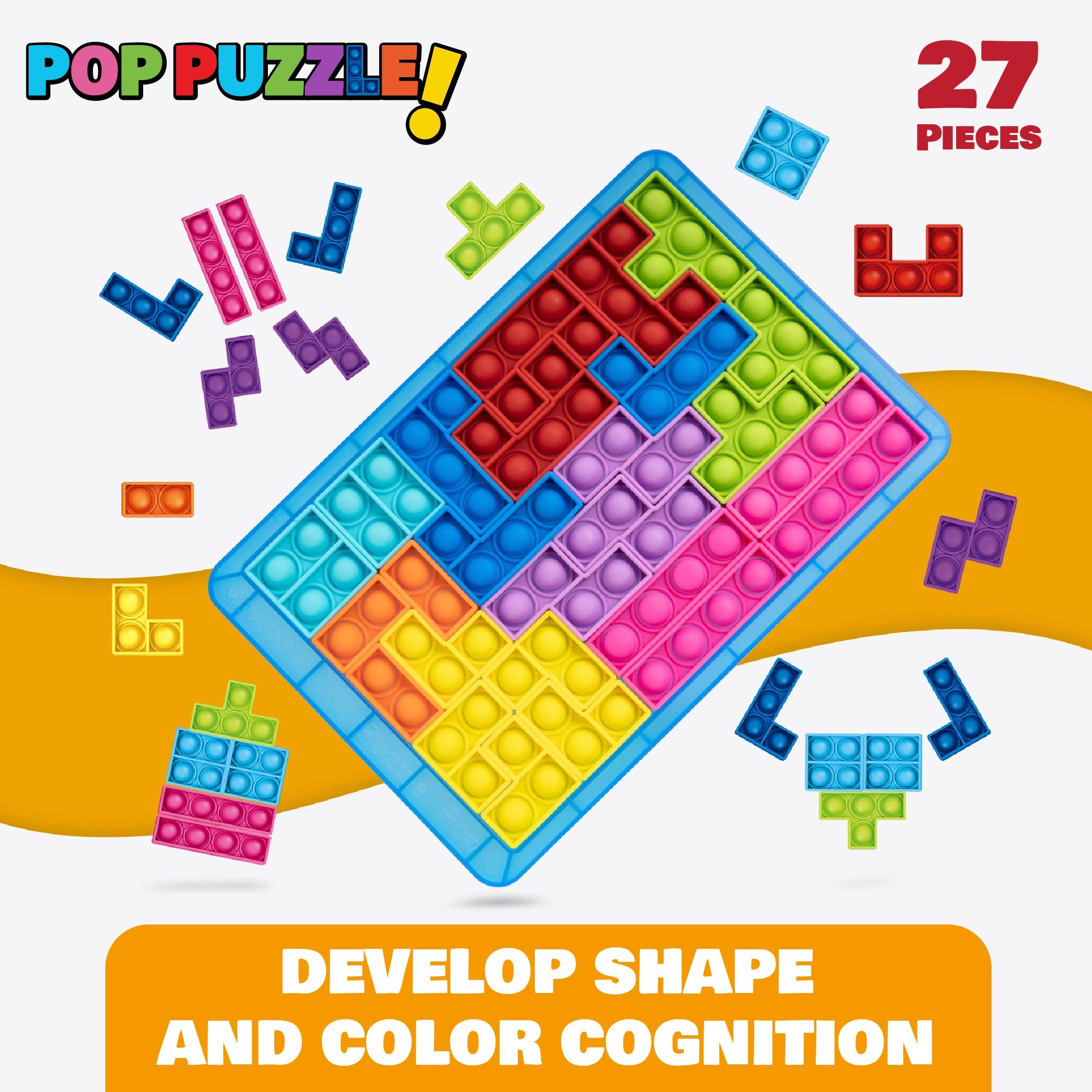 Power Your Fun Puzzle Pop Fidget Toy - 27pc Learning Bubble Popping Sensory Toy for Kids and Adults - poweryourfun